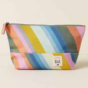 Billabong Rainbow Stripe Cosmetic Pouch Makeup Bag Travel Organizer Zip Top